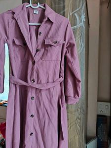 Pink Corduroy Shirt Dress