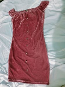 Pink Off The Shoulder Velvet Dress- SHEIN