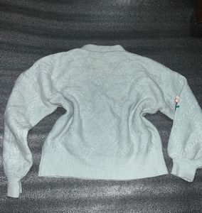 Floral Embroidered Light Blue Sweater