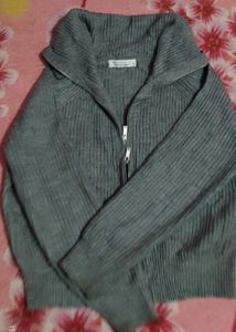 Ribbed Zip-Up Knit Cardigan