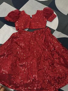 Sparkling Red Sequin Lehenga Set For Kids
