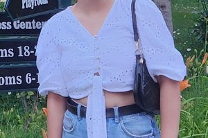 White Chikankari Crop Top Witj Tie Up