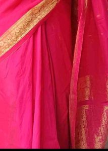 Pink Silk Saree with Gold Border