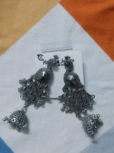 Silver Peacock Jhumka Earrings