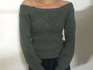 Dark Grey Ribbed Knit Top