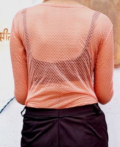 Peach Textured Long Sleeve Top