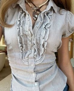 Y2k Vintage Black Fitted Ruffle Shirt