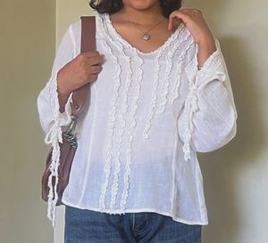 Y2k White Ruffle Detail Top
