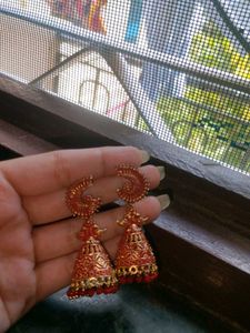Red Jhumka Earrings