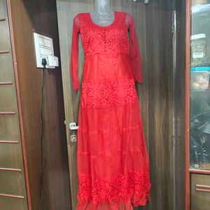 Elegant Red Embroidered Dress