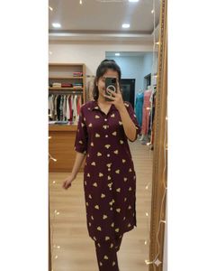 Maroon Heart Print Co-ord Set | Stylish