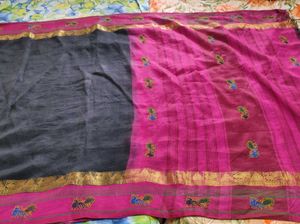 Elegant Pink &amp; Black Saree
