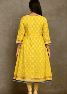 Jaipuri Elegant Yellow Printed Kurta Set (Size XL)