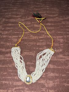 Beaded choker adjustable White Necklace