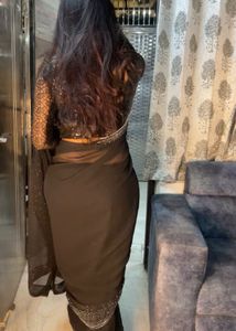 Black Saree Shimmer On Borders With Blouse