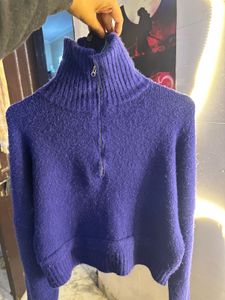 Cropped blue Knit Sweater with Zipper