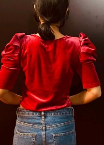 velvet red ruched top