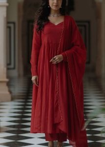 Elegant Red Anarkali Kurta Set
