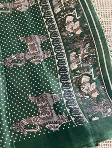 Tussar Silk Green Horse Print Saree