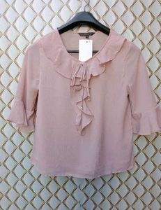New With Tag Peach Ruffled Korean Neck Top