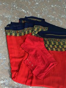 Red &amp; blue print saree with blouse