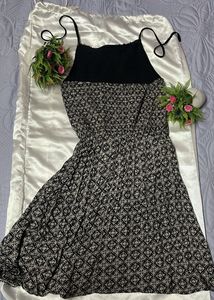 Black Sleeveless Print A Line Dress For Summer