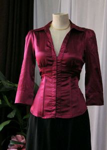 Burgundy Satin Corset Blouse