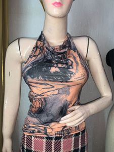 Patterned Halter Neck Top