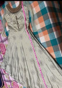 Pista Green Long Kurta &amp; Designer Dupatta Size M