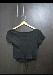 Cute Black Tie-Front Crop Top