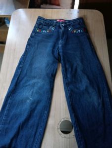 Wide Leg Jeans with Embroidery