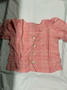 Pink Plaid Puff Sleeve Top
