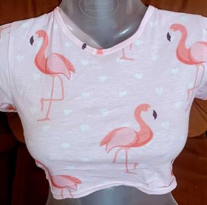 Flamingo Print Pink Crop Top