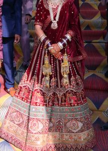 Maroon Velvet Bridal Saree with Jewelry