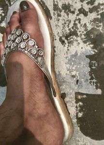 Silver Embellished Flip Flops