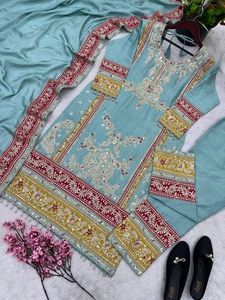 Elegant Blue Embroidered Shalwar Kameez