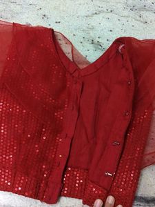 Red And Cream Crop Top .