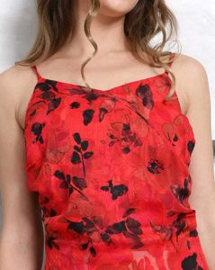 Red Floral Print Slip Dress