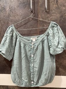 Bardot Sage Green Eyelet Top