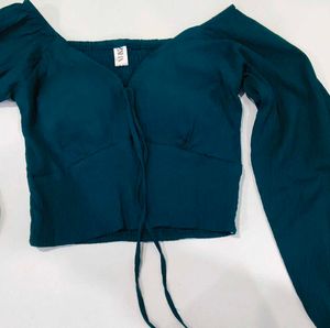 Teal Long Sleeve Crop Top