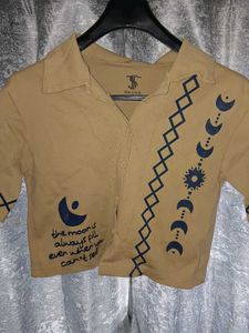 Yellow tan shirt-style crop top