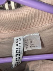 h&amp;m combo cropped collared top white and baby pink
