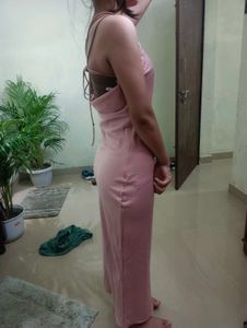 Peach Colour Silk Backless Dress.
