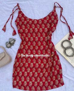 Red Print Tie Strap Kurti