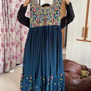 Embroidered Blue Ethnic Gown