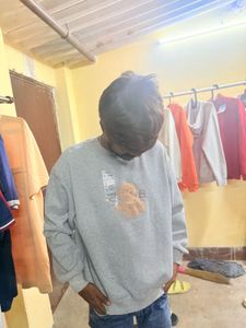 Gray Crewneck Sweatshirt with Teddy Bear
