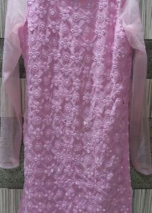Beautiful Mirror Work Chikankari Baby Pink Kurti