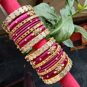 Handcrafted Silk Thread Kundan Stones Bangles