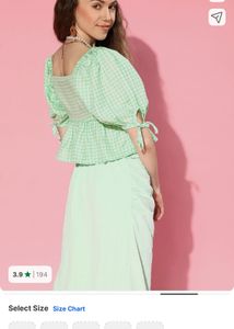 SASSAFRAS Mint Gingham Puff Sleeve Top