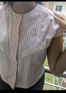 Pink Crop Strip Shirt